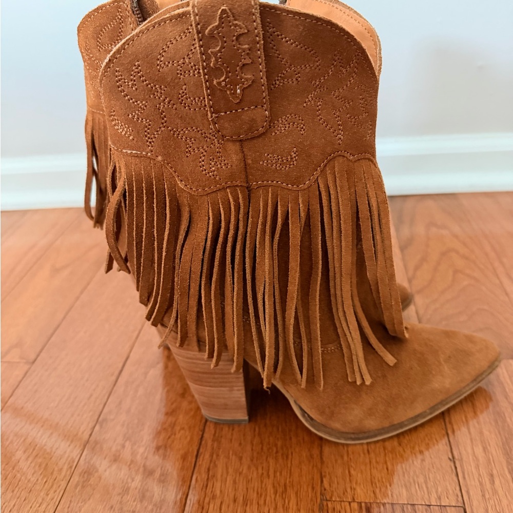 Fringed Tan Suede Western Boots